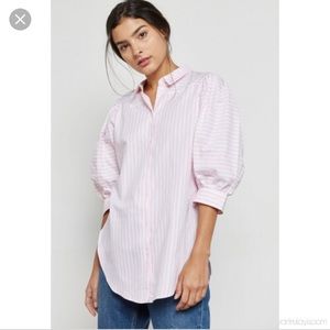 Topshop pink Striped Puff Sleeve Shirt